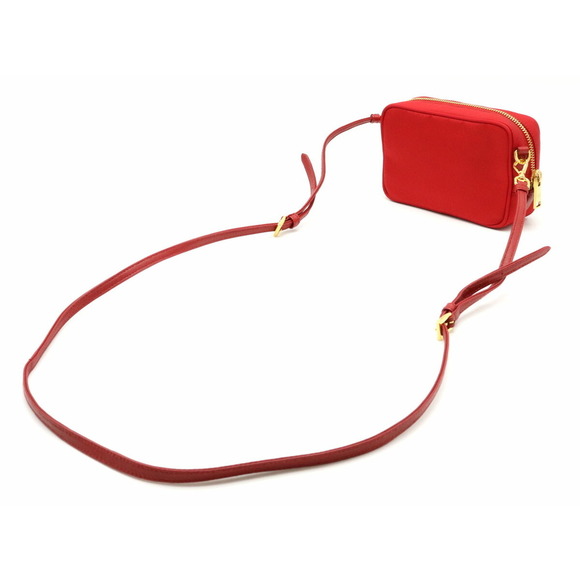 Prada Pouch Leather Shoulder Nylon Rosso Red - Picture 1 of 6